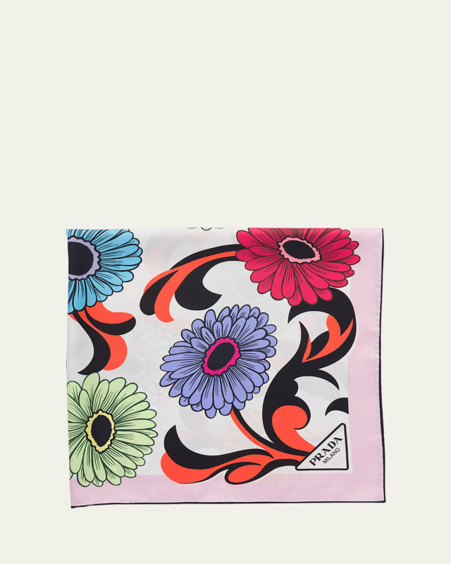 Flower-Print Silk Scarf